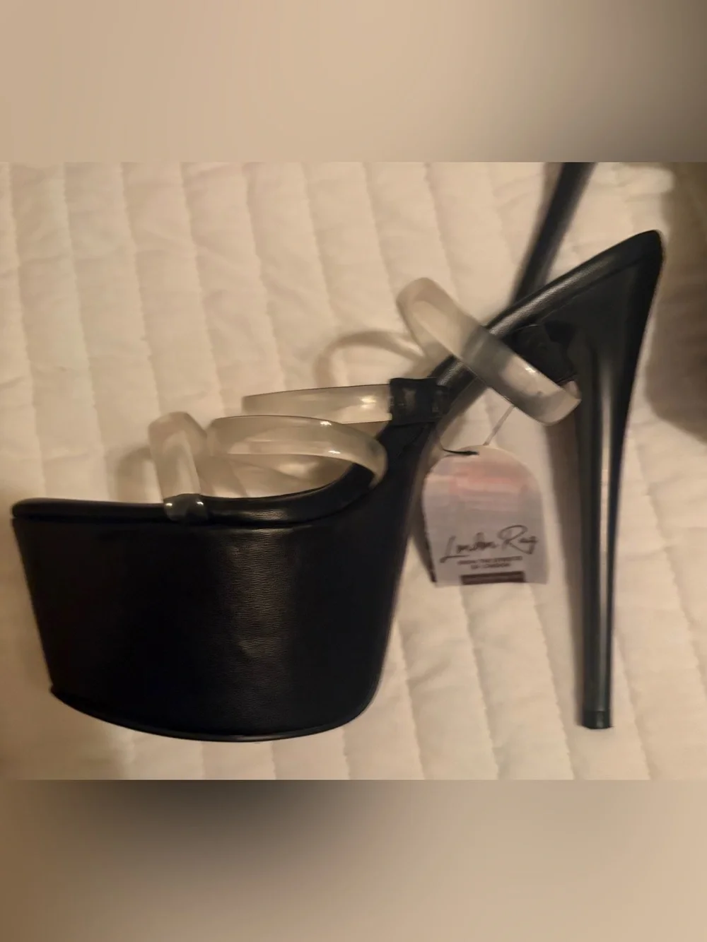 Women's Black Platform Stiletto Heels with Clear Straps